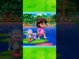 dora and boots jump on lily pads with a sloth! #shorts