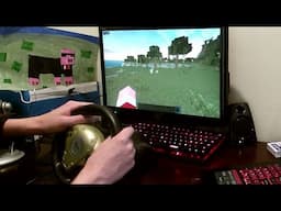 playing minecraft hardcore mode with a steering wheel