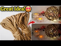 Jute rope Night lamp💫! How to make a Lantern with yarn | Jute Rope Craft Ideas, Upcycling lamp