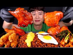 ASMR 짜장라면+계란후라이+치즈 짜계치 갓담은 파김치 스모크치킨 먹방~!! Black Bean Noodles With Cheese Egg Fried Shrimp MuKBang~!