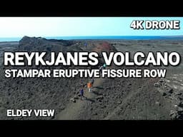 Eruptive Fissures of Reykjanes Volcano: Stampar Crater Row. View of Eldey. Drone 4K.