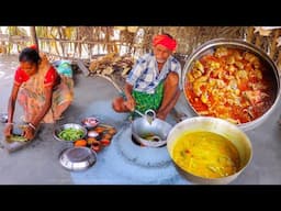 CHICKEN VAPA and VEG DAL cooking for lunch eating by santali tribe old couple