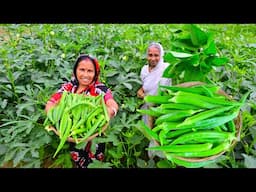 বাগান থেকে তাজা খারকোল পাতা তুলে বাটা সঙ্গে টাটকা ভেন্ডি তুলে রান্না | Bengali Kharkol Pata Bata