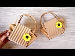 SIMPLE FLOWER BAG OUT OF CARDBOARD | DIY Flower Basket | Cardboard Recycle ♻️ Ideas | Arts & Crafts