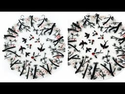 Fused Glass Monochrome Swallow Scene
