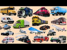 Train, Car, Truck, Airplane, Bus, Excavator, Police Car, Ambulane - Learn English with Vehicle Name