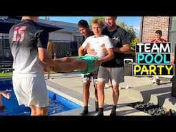 THROWN IN POOL BY TEAMMATES AT TEAM PARTY!
