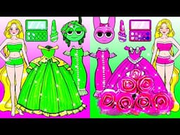 PINKI vs GREEN Family Makeup & Dress Up - Barbie Mother & Daughter Handmade - DIY Arts & Paper Craft