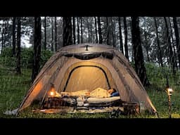 Solo Camping in Heavy Rain - Relax in a large comfortable tent - ASMR