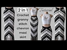 Crochet granny stitch chevron striped maxi skirt tutorial | a 2 in 1crochet style