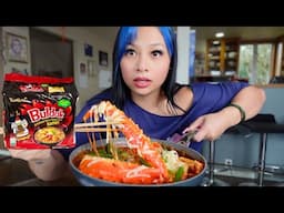 Spicy cheesy buldak noodles w/ King crab legs