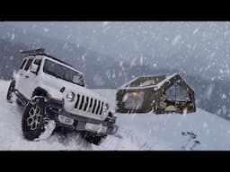 I escaped before the car overturned ! Camping with cats on a snowy mountain