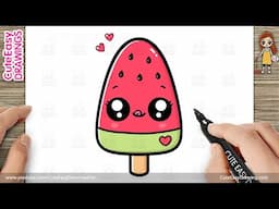How to Draw a Cute Watermelon Ice Cream Easy for Kids and Toddlers
