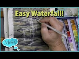 Easy Mountain Stream Waterfall in Watercolor.