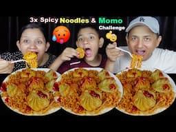 3X SPICY NOODLES & MOMO EATING CHALLENGE @BudaBudiVlogs