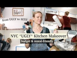 MY NYC UGLY KITCHEN MAKEOVER: *realistic DIY* under $150 BUDGET GLOW UP. Living Alone NYC apartment