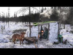 Bushcraft WINTER CAMPING Alone in Warm SURVIVAL SNOW SHELTER Woodstove Inside COWBOY Coffee & Steak