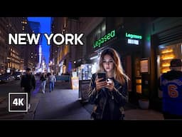 NEW YORK Night Walk - 4k Travel Walking Tour - Midtown Manhattan