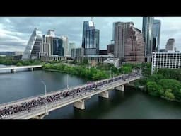 Birdseye view as thousands participate in the 48th Annual Statesman Cap10K in drone footage