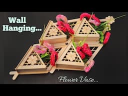 Easy Flower Vase | How to Make A Flower Vase with sticks | Simple wall hanging flower pot craft