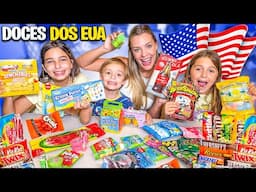 PROVANDO TODOS OS DOCES QUE COMPRAMOS NOS ESTADOS UNIDOS *Pirulito de privada 🚽🤢