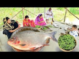 4kg ওজনের রূপচাঁদ কেটে মাছের কালিয়া রান্না সাথে মাঠের তাজা গিমে শাকের ঘন্ট আর খাওয়া দাওয়া