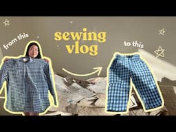 Sewing Vlog | Upcycling Thrifted Shirts into Baby Clothes | Sewing Overalls and Elastic Waist Pants
