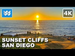 [4K] SUNSET CLIFFS TRAIL ☀️ Point Loma San Diego California | Scenic Walking Tour (Green Flash Spot)