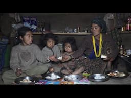 Happy family are eating new food by sharing each other || Village life