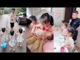 Daddy Take Care His Cute Triplets Daughters|❤️‍🔥🔥❤️