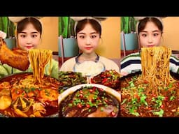 Chinese Douyin Mukbangs Spicy Noodles Egg and Braised Pork Rice Eating ASMR Big Bite!