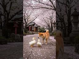 Duck and Shiba Met Under Kyoto’s Sakura Trees 🇯🇵 京都の桜の木の下で出会ったアヒルと柴犬 🌸🦆🐕