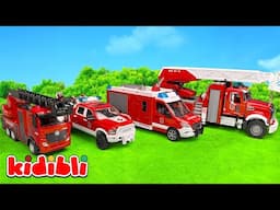 Toy Firetruck Saves Burning Garbage Truck 🚒 Excavator Builds the Road 🚧 Fun Toys For Kids | Kidibli