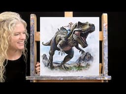 DUDE RANCH DINOSAUR -Learn How to Draw & Paint with Acrylics -Easy Beginner Fantasy Acrylic Painting
