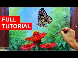 LIVE : Acrylic Painting Butterfly in the Flower | Step by Step Tutorial | JMLisondra