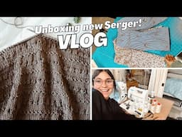 Unboxing my new serger, updates on my knitting cardigan and making pants! | Vlog