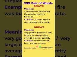 | Great & Grate | |Pair of Words | | Homophones | #cssmcq #effortlessenglish #css #css3 #pms #viral