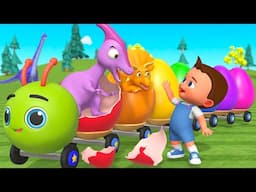 Learn Dinosaur Names with Baby! Color Dino Eggs & T-Rex Caterpillar Train Fun for Kids Toddlers