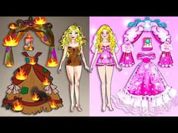 [🐾paper Diy🐾] Poor Bride VS Pink Bride Makeup & Dress Up Handmade | Rapunzel Compilation 놀이 종이