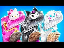 One Colored Dog House Challenge! Hello Kitty vs Kuromi vs Cinnamoroll!