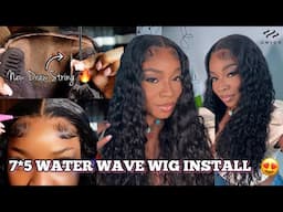 BEGINNER FRIENDLY 7X5 GLUELESS DRAWSTRING WATER WAVE WIG INSTALL TUTORIAL |BYE BYE KNOTS| UNICE HAIR