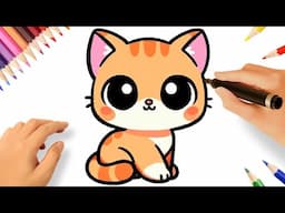 HOW TO DRAW A CUTE KAWAII CAT EASY 🐈❤️