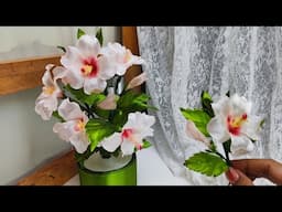 DIY hibiscus with mini size/How to make hibiscus flower with satin ribbon easily