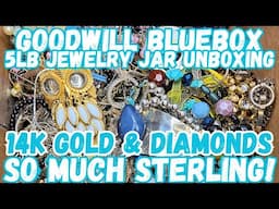 GOLD! 925 SILVER! DIAMONDS! 😍 Goodwill BlueBox 5lb Jewelry Jar Unboxing #jewelryjar #mysterybox