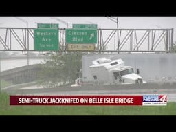 Semi-truck jackknifed on Belle Isle Bridge