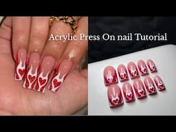 HEART FLAME STEP BY STEP TUTORIAL FOR BEGINNERS ❤️| HOW TO DO A FRENCH TIP,glitter nail,MAINTENANCE