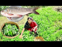 গ্রাম্য পদ্ধতিতে রুইমাছের কালিয়া সাথে রুইমাছের মাথা দিয়ে কলমি শাক রান্না আর দুপুরে খাওয়া