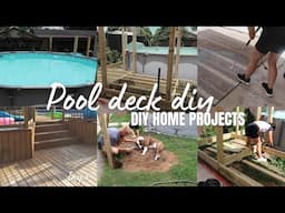 HOME PROJECTS ON A BUDGET | Building a pool deck with no experience! SMALL HOME LIVING!
