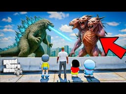 LEVIATHAN VS GODZILLA Fight in GTA 5 || Leviathan Attack Franklin Shin chan in Gta5 in Telugu