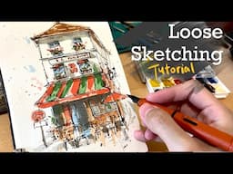Loose sketching with ink and watercolor |Real time tutorial
